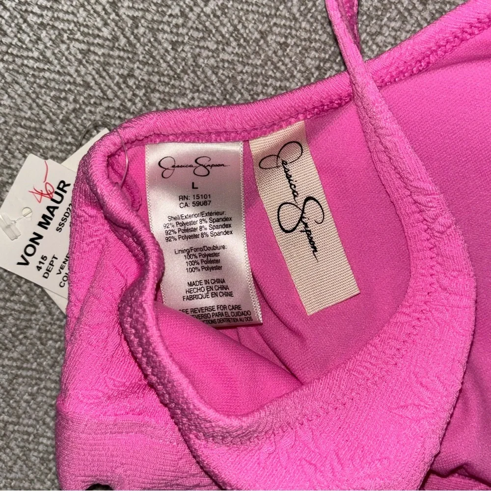 Jessica Simpson NEW one shoulder daisy textured hot pink bikini top size Large